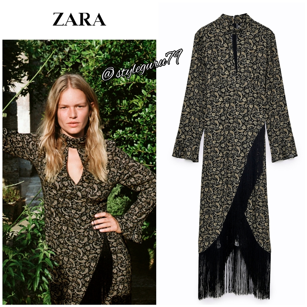 NWT, ZARA, Paisley Printed Long Dress with Fringe
